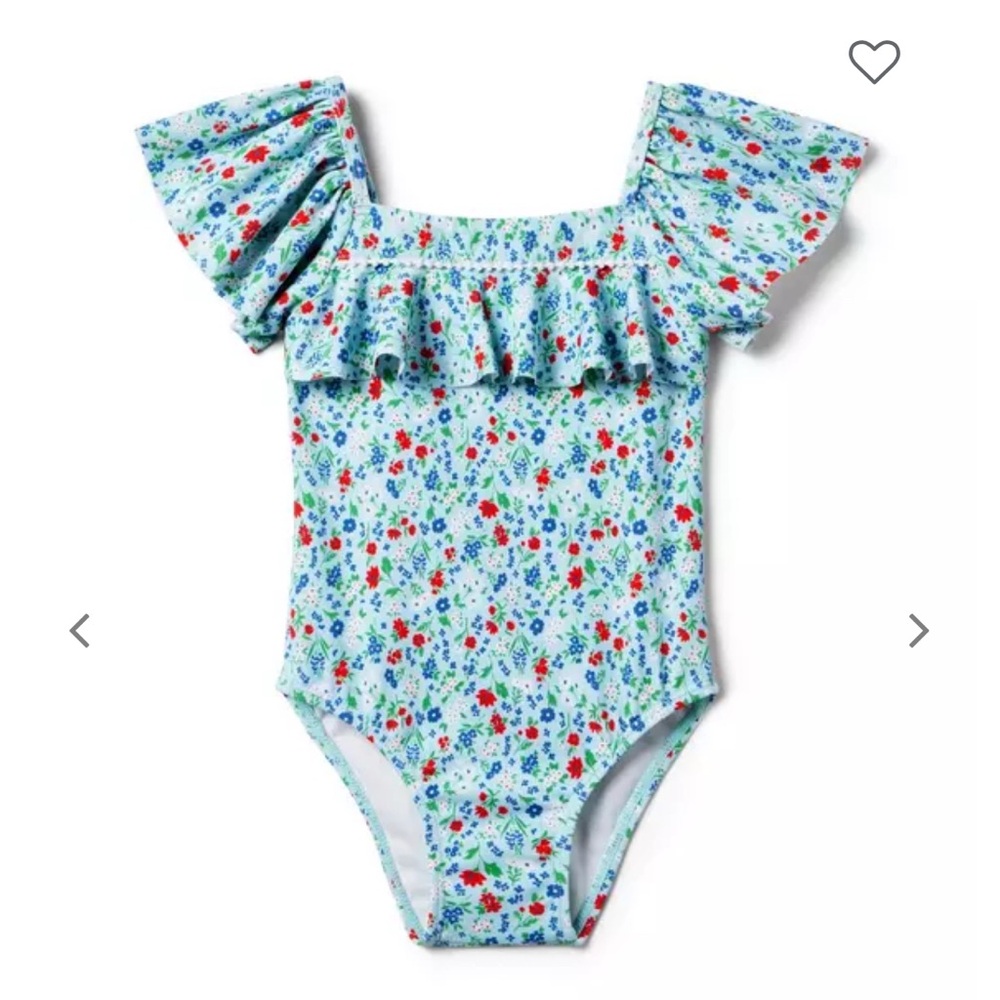 Janie and Jack Floral One Piece Swimsuit - Blue and Red